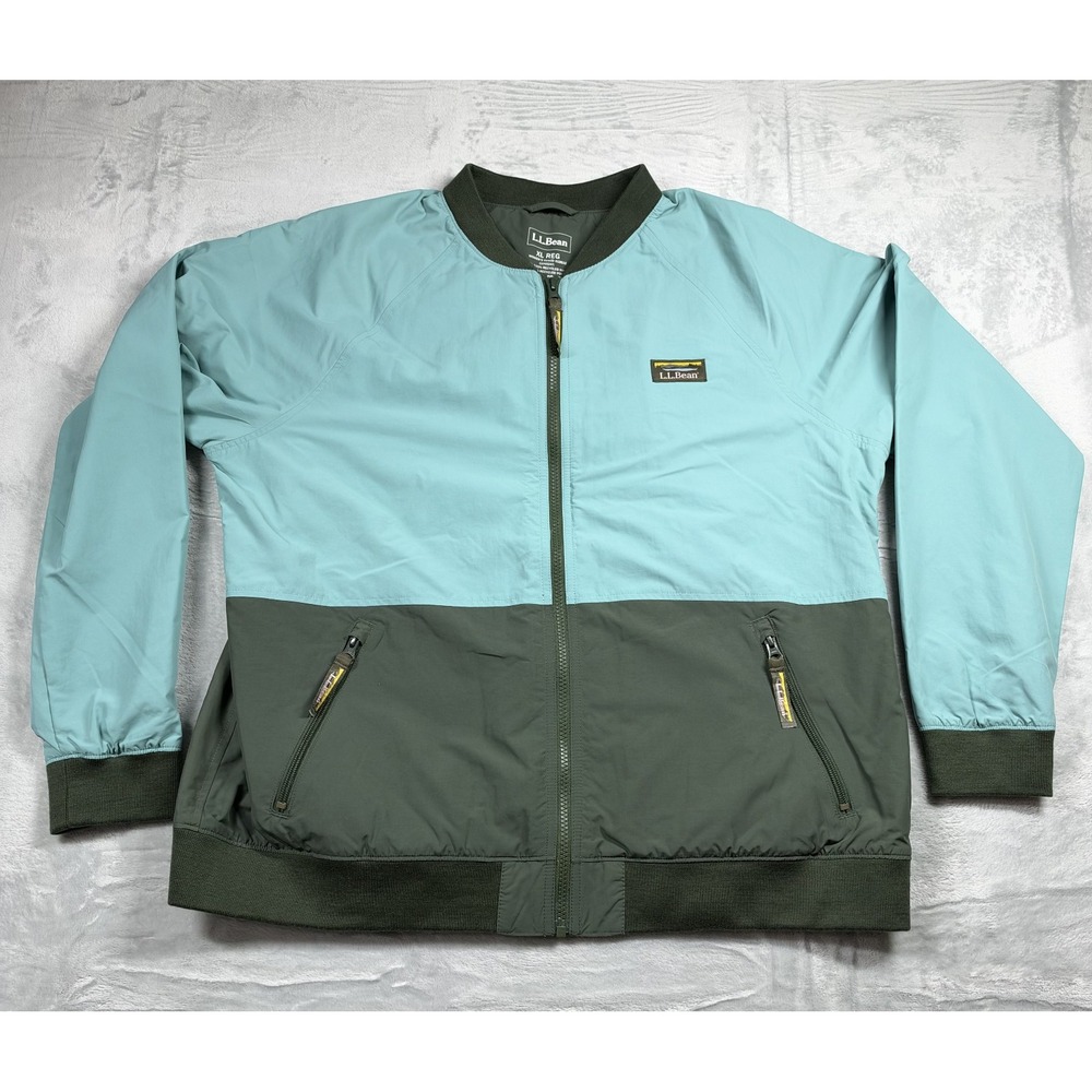 L.L.Bean Women XL 3-Season Bomber Jacket Colorblock Teal Green Fleece Lined